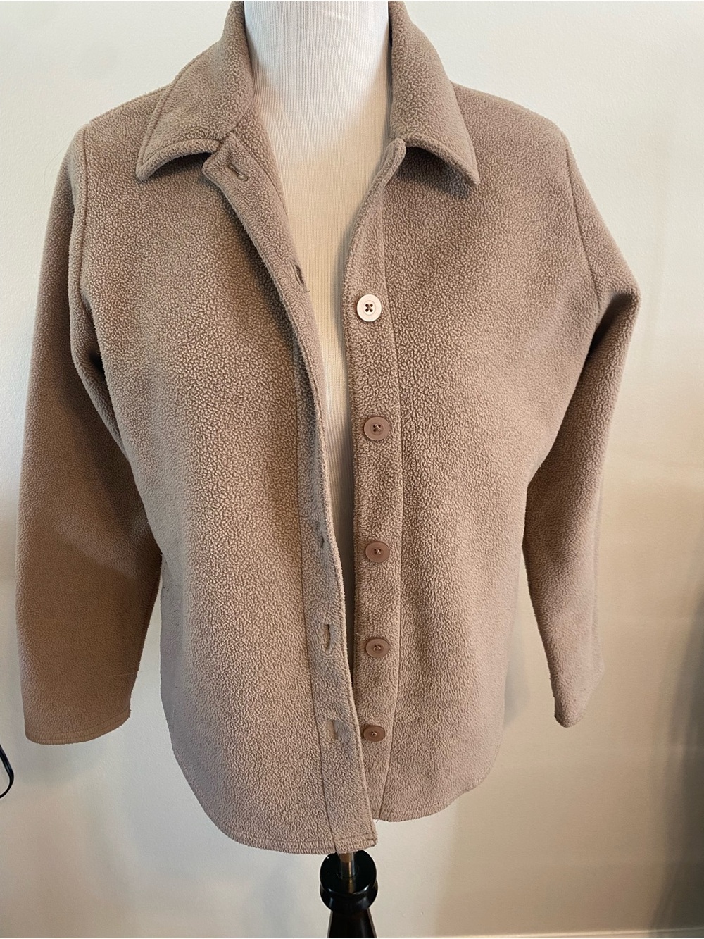L.L. Bean Taupe Teddy Fleece Button-Up Jacket - Women's